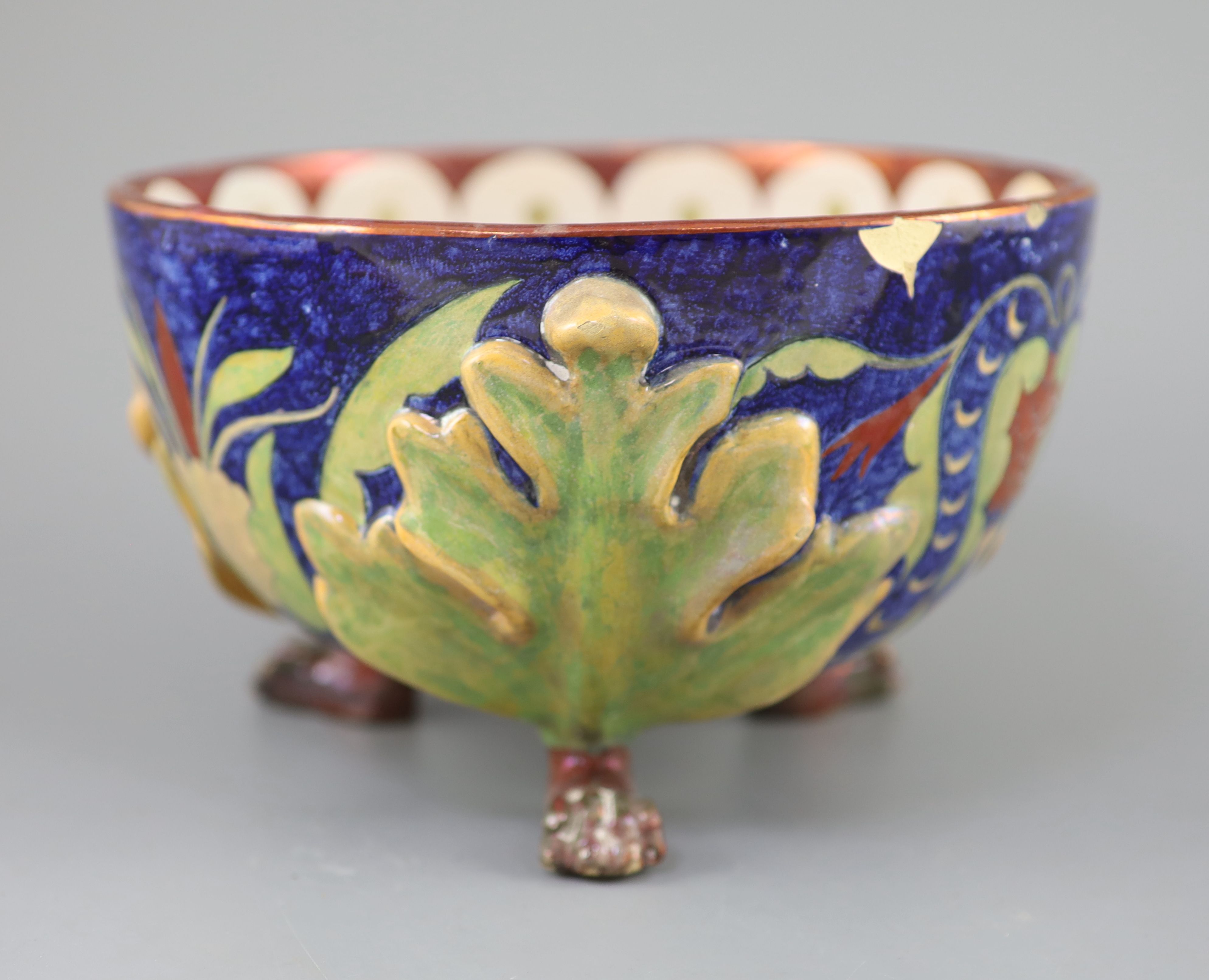 A rare William De Morgan lustre bowl, c.1890, decorated by A. Farini,